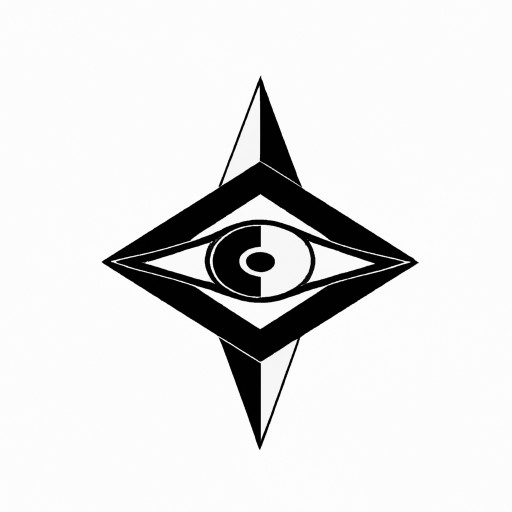 minimalist geometric logo icon of a seeker — a symbolic compass eye combining curiosity and precision, vector line art, futuristic flat design, black and white, for web UI