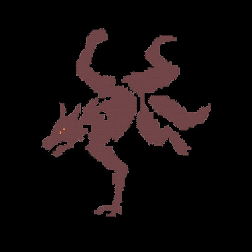 A werewolf side profile, with red eyes, doing a flip dance with his hand on the ground