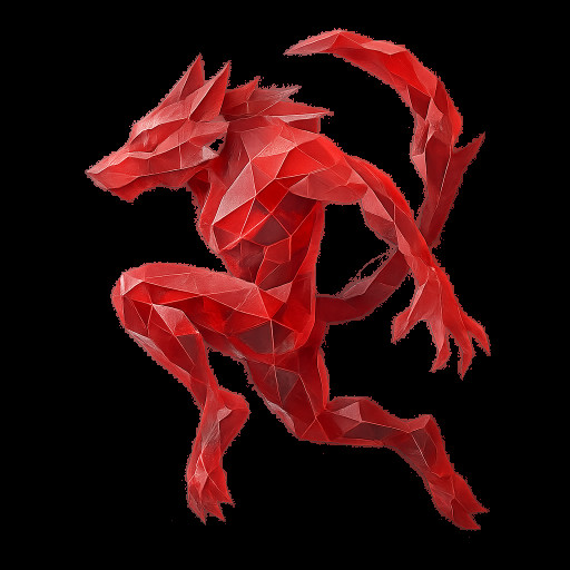 A werewolf side profile, with red eyes, doing a flip dance