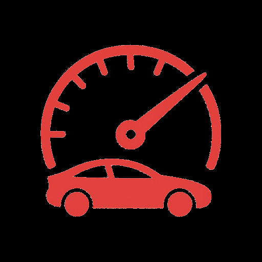 a simple icon that shows topspeed of a car, red color, transparant background
