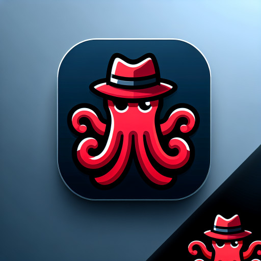 Freundliches Maskottchen-Logo: Oktopus mit klassischem Fedora-Hut, klarer Vektorstil, deutliche Konturen, einfache Farbpalette, geeignet als Server-Logo.