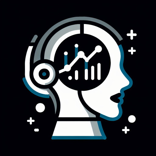 Simple female robot face with embedded graph, side profile, chatting - on a black background