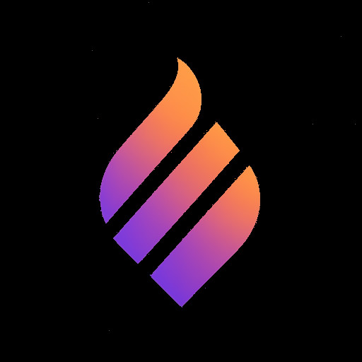 BeHab app logo: Stylized flame icon formed by ascending geometric shapes, representing streak momentum. Purple-to-orange gradient (#7C3AED to #F97316). Minimal, modern, works on dark background. Clean vector style suitable for app icon. No text.