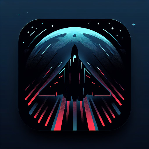 Stealth fighter spaceship silhouettes emerging from shadow with red beam streaks across a planet, high-contrast noir palette.