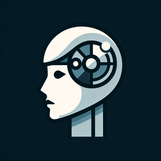 Simple female robot face with embedded graph, side profile, chatting - on a black background