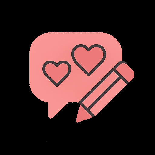 a cute chat bubble with hearts and a pencil 
