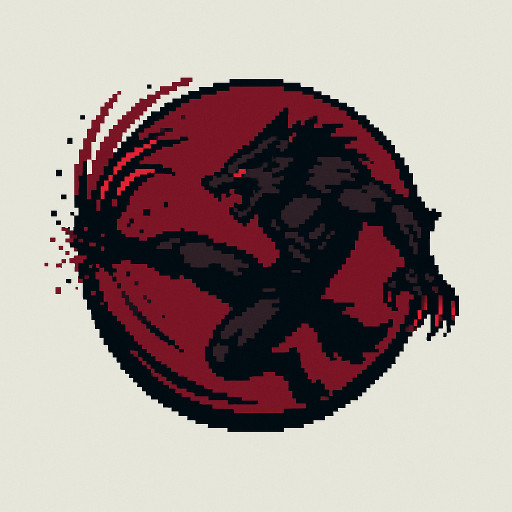 "Partykick" ability icon: werewolf mid-air acrobatic flip with powerful spin kick, red glowing claws slashing, motion blur trail, blood splatter impact, muscular fur rippling, intense ferocious pose, circular 512x512, red-black moonlit background
