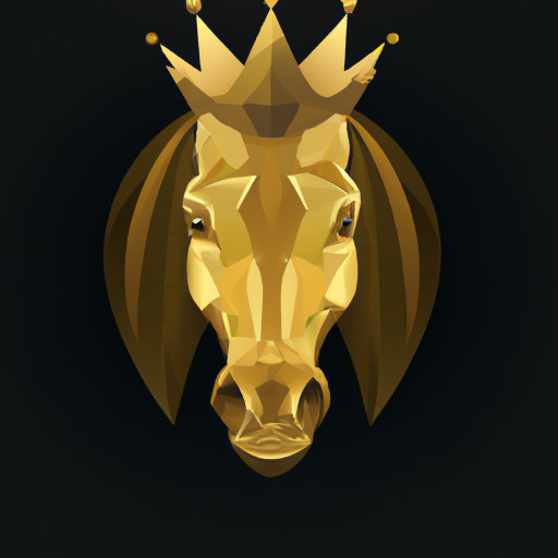 a golden horse head with a golden detailed crown