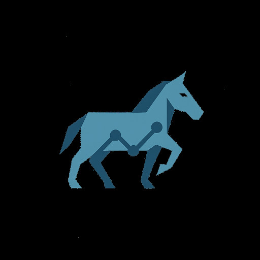Minimal vector logo for an F# wrapper of a Japanese horse-racing data COM service. Abstract horse + time-series line. Clean, geometric, tech feel, flat design, GitHub-ready.