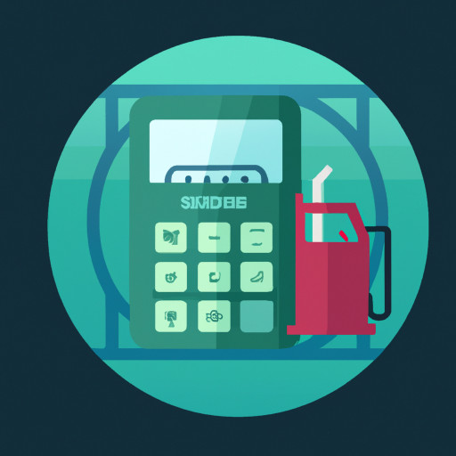 Design a fuel calculator app icon featuring a gas pump nozzle with calculator symbols, modern flat design, blue/green color scheme, circular   background, professional and minimalist style suitable for mobile app stores.